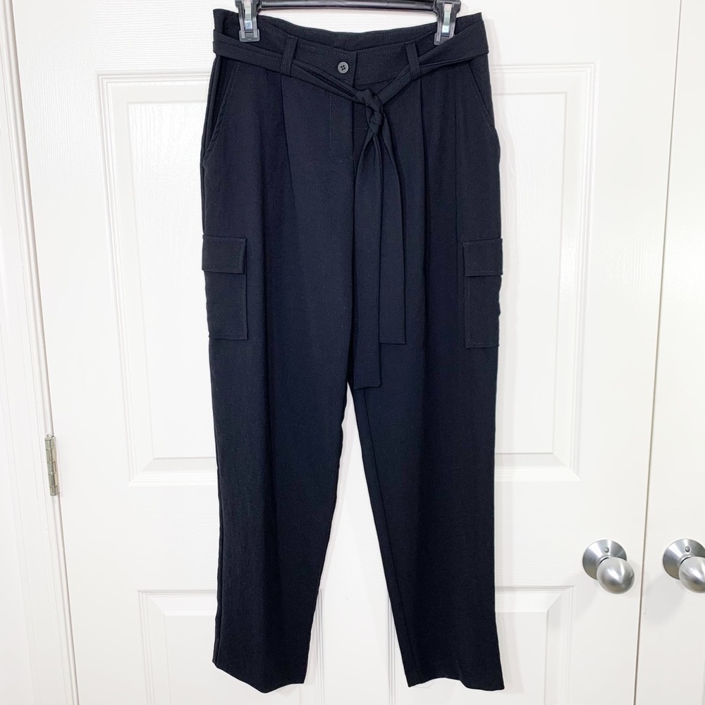 Drew Anthropologie Black Tie Waist Cargo Dress Pants Size 2
